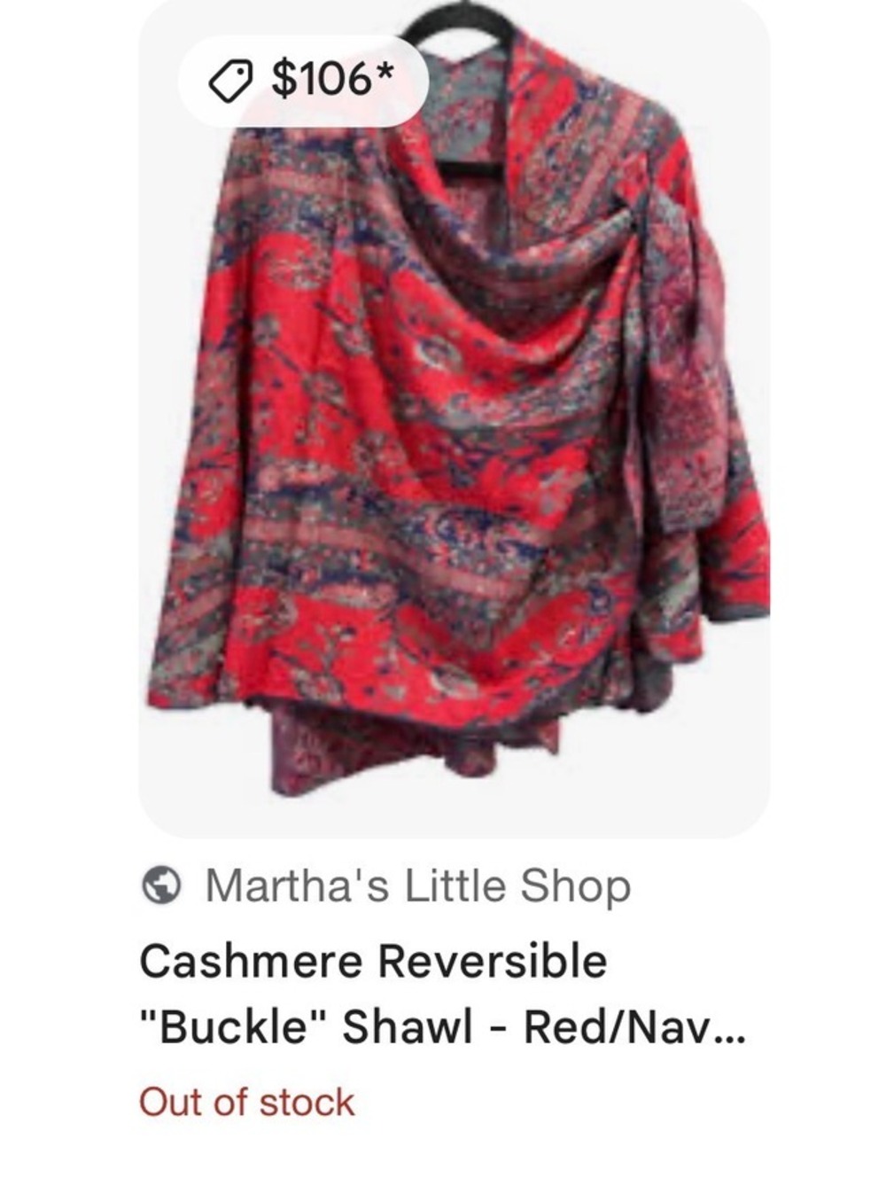 Cashmere Reversible Buckle Shawl Cardigan - Red/Navy Paisley